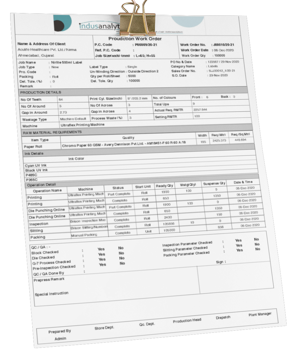 Benefits of Job Card in printing and packaging industry using Indus Print ERP software